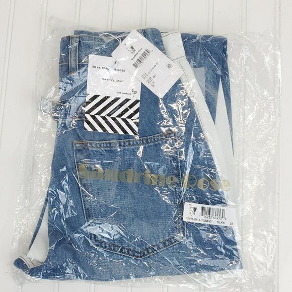 Free People x Sandrine Rose Wide Leg Color Block Retro Jeans in Milky Way - Picture 4 of 14